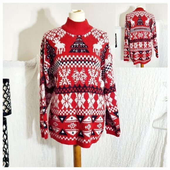 Michael Carrie High Neck "Ugly Christmas Sweater" Size M - Picture 1 of 12